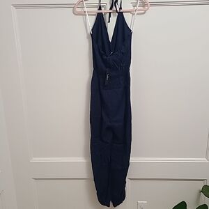 NEW LuLus Woman's Navy Blue Halter Jumper Pant Suit Size L NWT